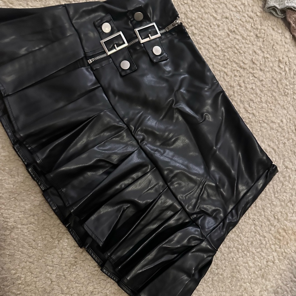Fashion Nova Black Pleated Mini Skirt with Buckle Accents